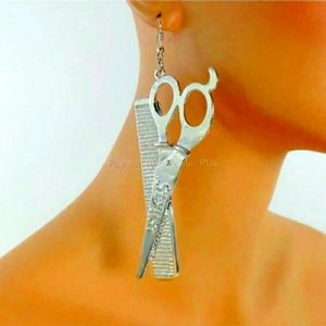 Stylist earrings large hairdresser scissors comb